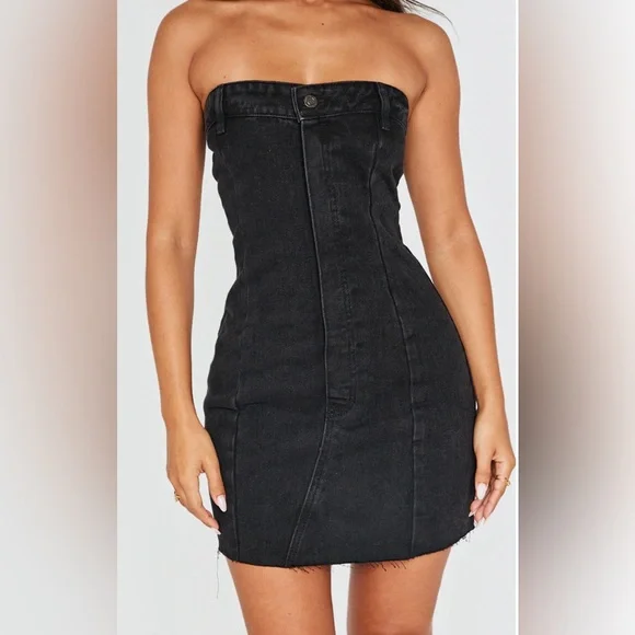 PrettyLittleThing | Dresses | Prettylittlething Black Strapless Bodycon  Denim Dress | Poshmark
